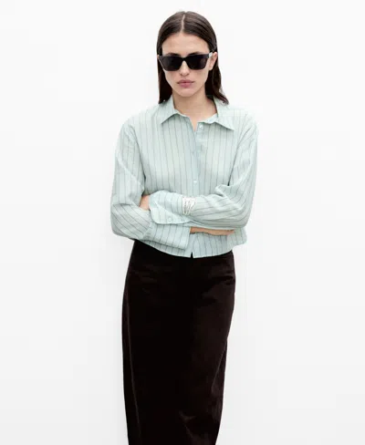 MANGO WOMEN'S STRIPED CROPPED SHIRT