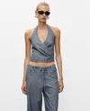 Mango Stripe Crossover Crop Halter Top In Blue