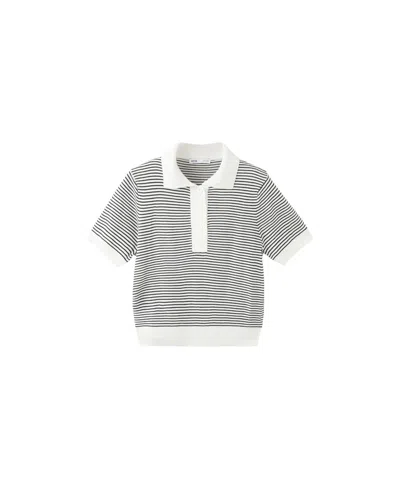 Mango Women's Striped Fine-knit Short-sleeve Polo Neck Sweater In Ecru