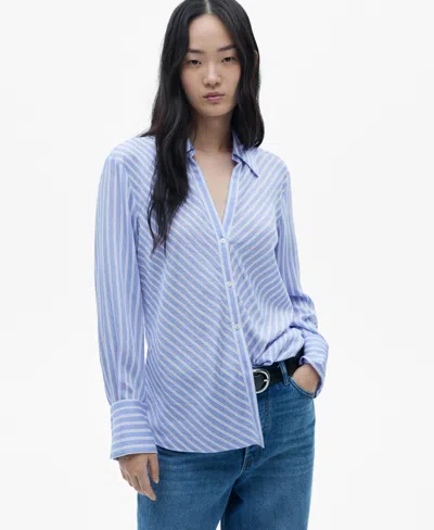 Mango Flowy Directional Stripe Button-up Shirt In Sky Blue
