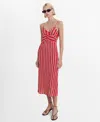 Mango Striped Gathered Dress Red In Red