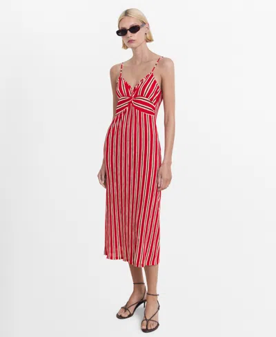 MANGO WOMEN'S STRIPED GATHERED DRESS
