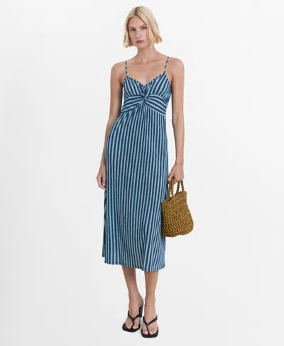 MANGO WOMEN'S STRIPED GATHERED DRESS