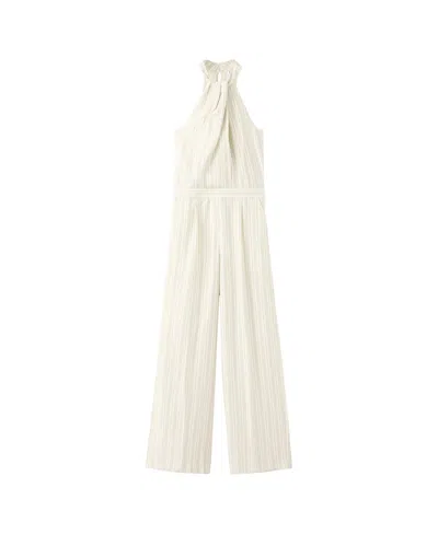 Mango Women's Striped Halter Jumpsuit In White