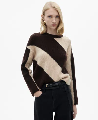 Mango Women's Striped Knit Sweater In Medium Brown
