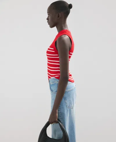 Mango Women's Striped Knit Top In Red