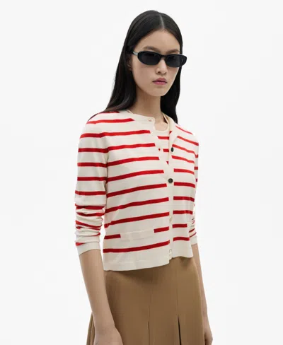 Mango Women's Striped Knitted Cardigan In Red