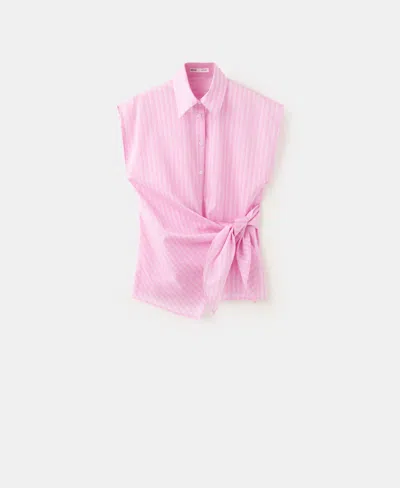 Mango Women's Striped Knotted Cotton Shirt In Pink