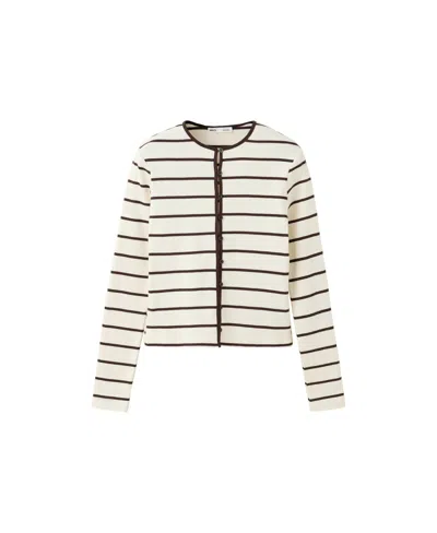 Mango Women's Striped Lightweight Knit Cardigan In Ecru