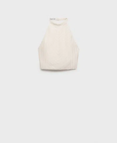 Mango Women's Striped Linen-blend Halter-neck Top In White