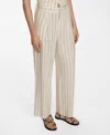 Mango Stripe Linen Blend Pants In Light Beige