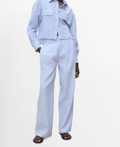 Mango Women's Striped Linen-blend Trousers Pants In Blue