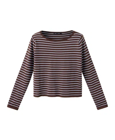 Mango Women's Striped Long-sleeve Crewneck Cotton-blend Sweater In Chocolate