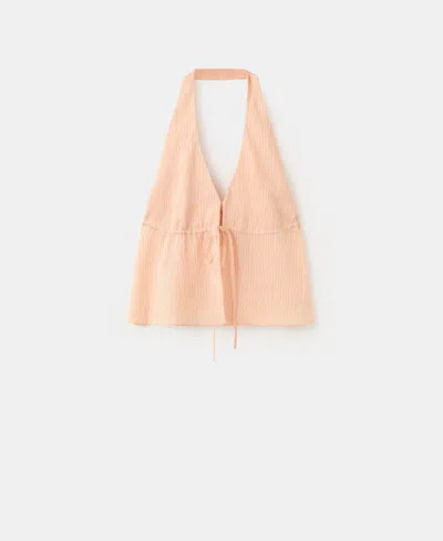 Mango Women's Striped Lyocell Halter Top In Orange