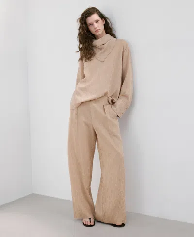 Mango Striped Lyocell Trousers In Neutral