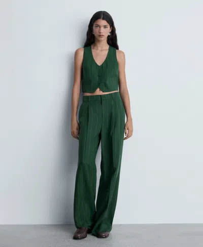 Mango Women's Striped Lyocell Pants In Green