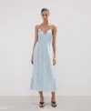 Mango Striped Gathered Dress In Blue