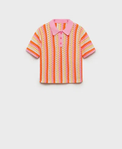 Mango Women's Striped Openwork Knit Sweater In Pink
