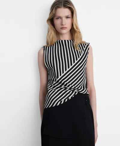 Mango Women's Striped Perkins Collar Blouse Top In Black