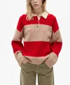 Mango Striped Polo-neck Sweater Red In Red