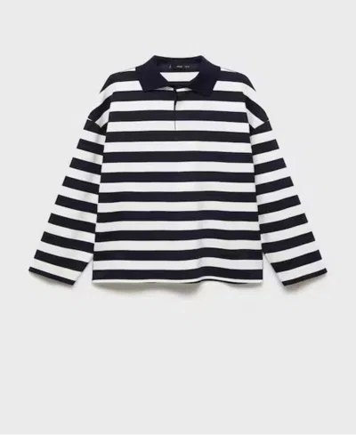 Mango Women's Striped Polo-neck Sweatshirt In Dark Navy