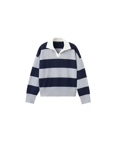 Mango Women's Striped Polo-neck Long-sleeve Sweater In Medium Heather Gray