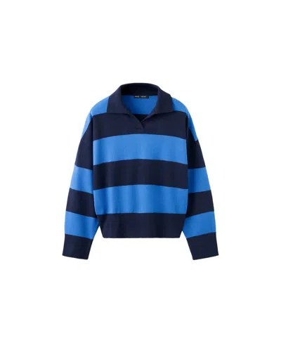 Mango Women's Striped Polo-neck Long-sleeve Sweater In Navy