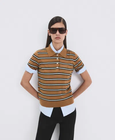 Mango Women's Striped Polo-neck Sweater In Brown