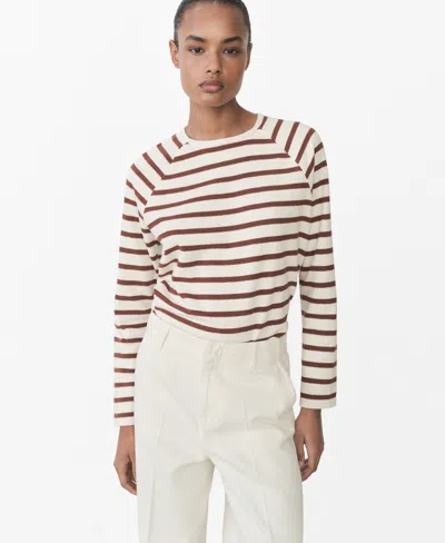 Mango Women's Striped Round-neck Sweatshirt In Burnt Orange