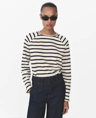 Mango Women's Striped Round-neck Sweatshirt In Navy