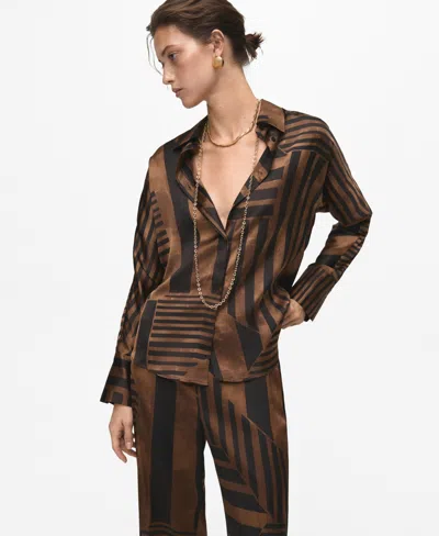 Mango Women's Striped Satin Blouse In Brown