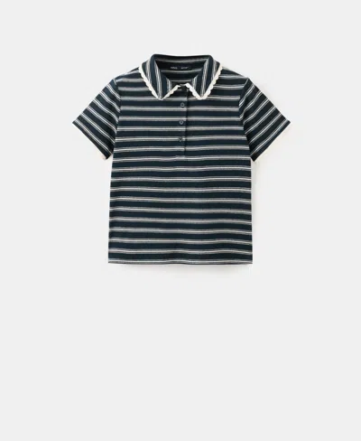 Mango Women's Striped Scalloped Polo Shirt In Blue