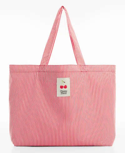 Mango Women's Striped Shopper Bag In Red
