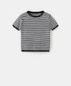 Mango Stripe Crop Sweater In Black