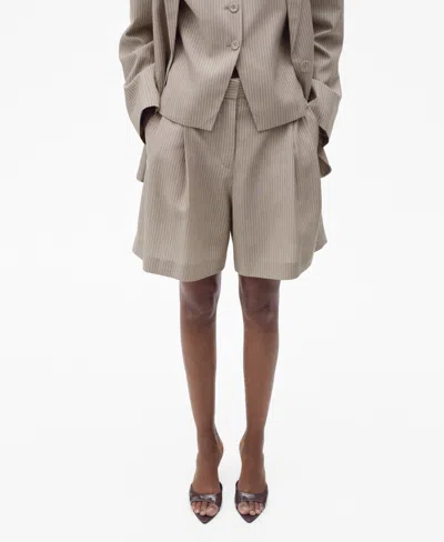 Mango Women's Striped Suit Bermuda Shorts In Medium Brown