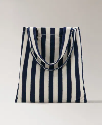 Mango Women's Striped Terry Cotton Tote Bag In Blue