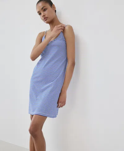 Mango Stripe Cotton Dress In Blue