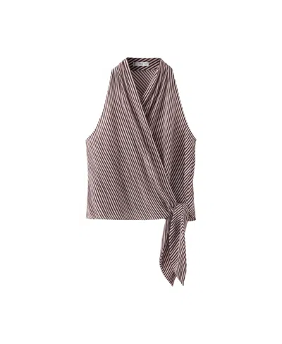 MANGO WOMEN'S STRIPED WRAP BLOUSE