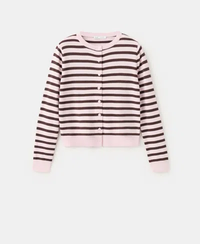 Mango Stripped Knit Cardigan In Black