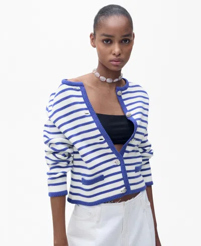 Mango Women's Stripped Knit Cardigan Sweater In Blue