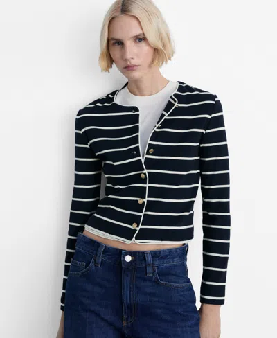 MANGO WOMEN'S STRIPPED KNIT CARDIGAN SWEATER