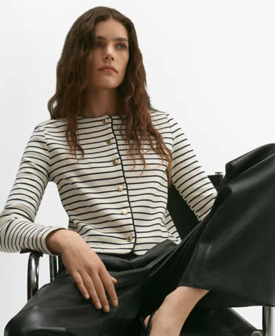 Mango Women's Stripped Knit Cardigan Sweater In Ecru