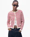 Mango Women's Stripped Knit Cardigan Sweater In Red