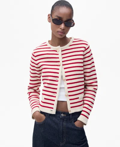 Mango Women's Stripped Knit Cardigan Sweater In Red