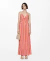 Mango Stripped Print Dress Orange In Orange