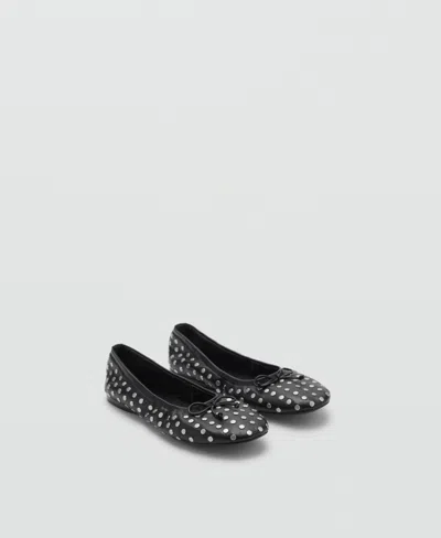 MANGO WOMEN'S STUDDED BOW BALLERINA SHOES