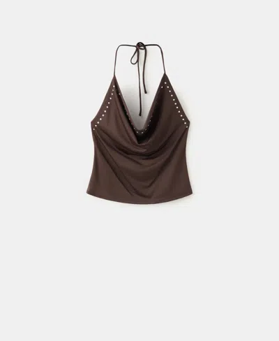 MANGO WOMEN'S STUDDED HALTER TOP