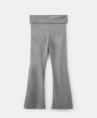 Mango Studded Knit Pants Medium Heather Grey In Gray