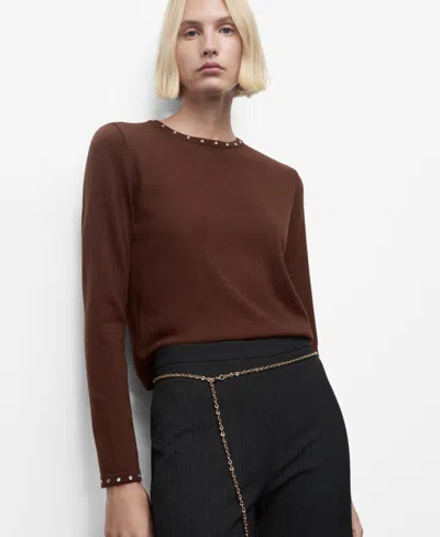 Mango Women's Studded Knitted Sweater In Brown