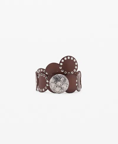 Mango Women's Studded Leather Belt In Brown